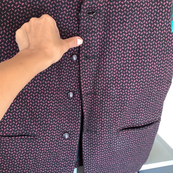Dark navy blue with pink print sleeveless jacket. Wool. Fits S-M. Never worn. - Picture 10 of 12